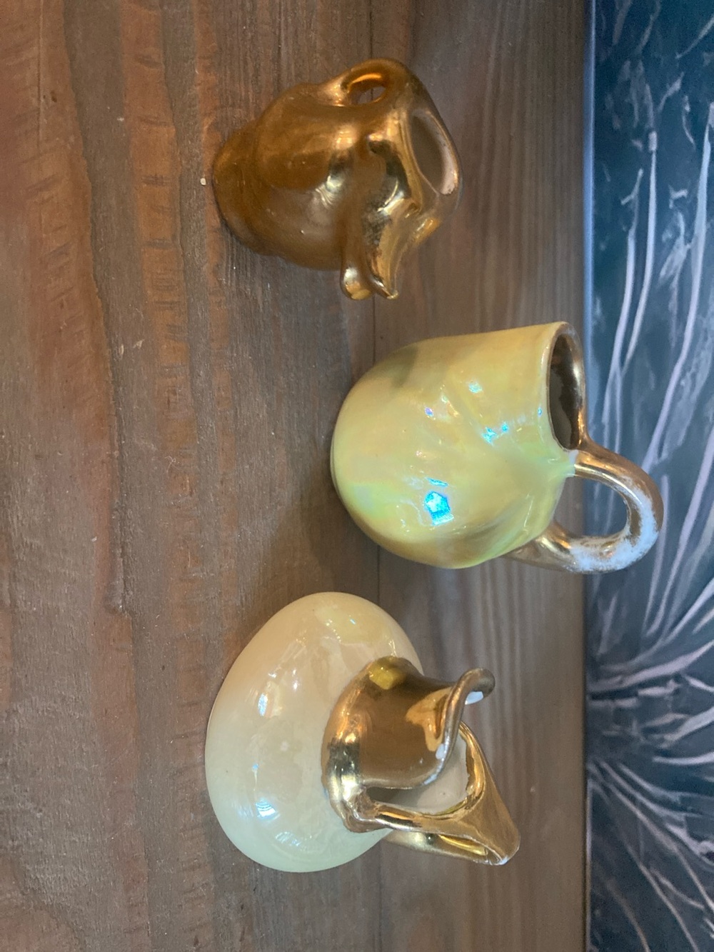 Mini Vintage Ceramic Lusterware 3 piece Set in Iridescent Cream and Gold
